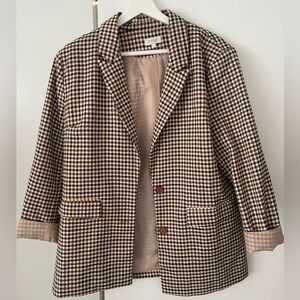 Roolee Tailored Checked Blazer in Brown, Cream & Navy